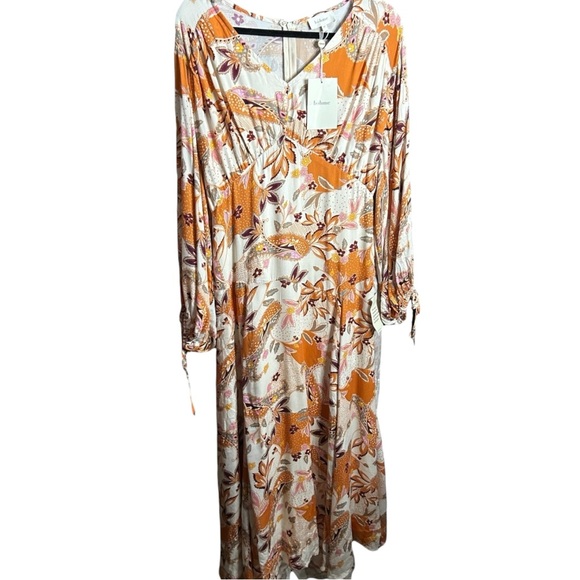 Böhme Cream Orange Floral Paisley Maxi Boho Dress Size Medium Balloon Sleeve - Picture 8 of 11